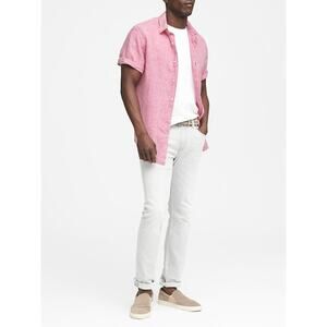 Banana Republic Camden Standard Fit Linen Short Sleeve Button Down Shirt Large